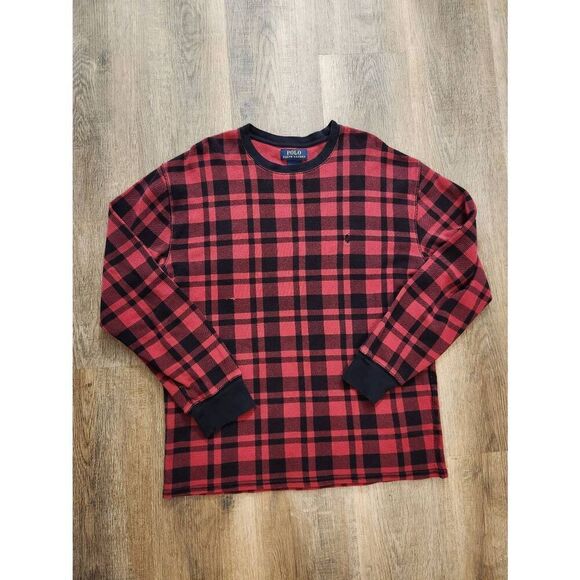 Polo Ralph Lauren Waffle Knit thermal men XL longsleeve crewneck pony Plaid mult - Picture 4 of 9